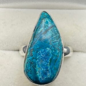Chrysocolla in Handmade Silver Plated Ring Size US 9 UK S approx 1 rotated
