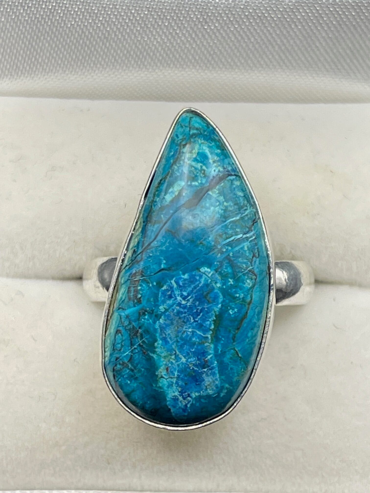 Chrysocolla in Handmade Silver Plated Ring Size US 9 UK S approx 1 rotated