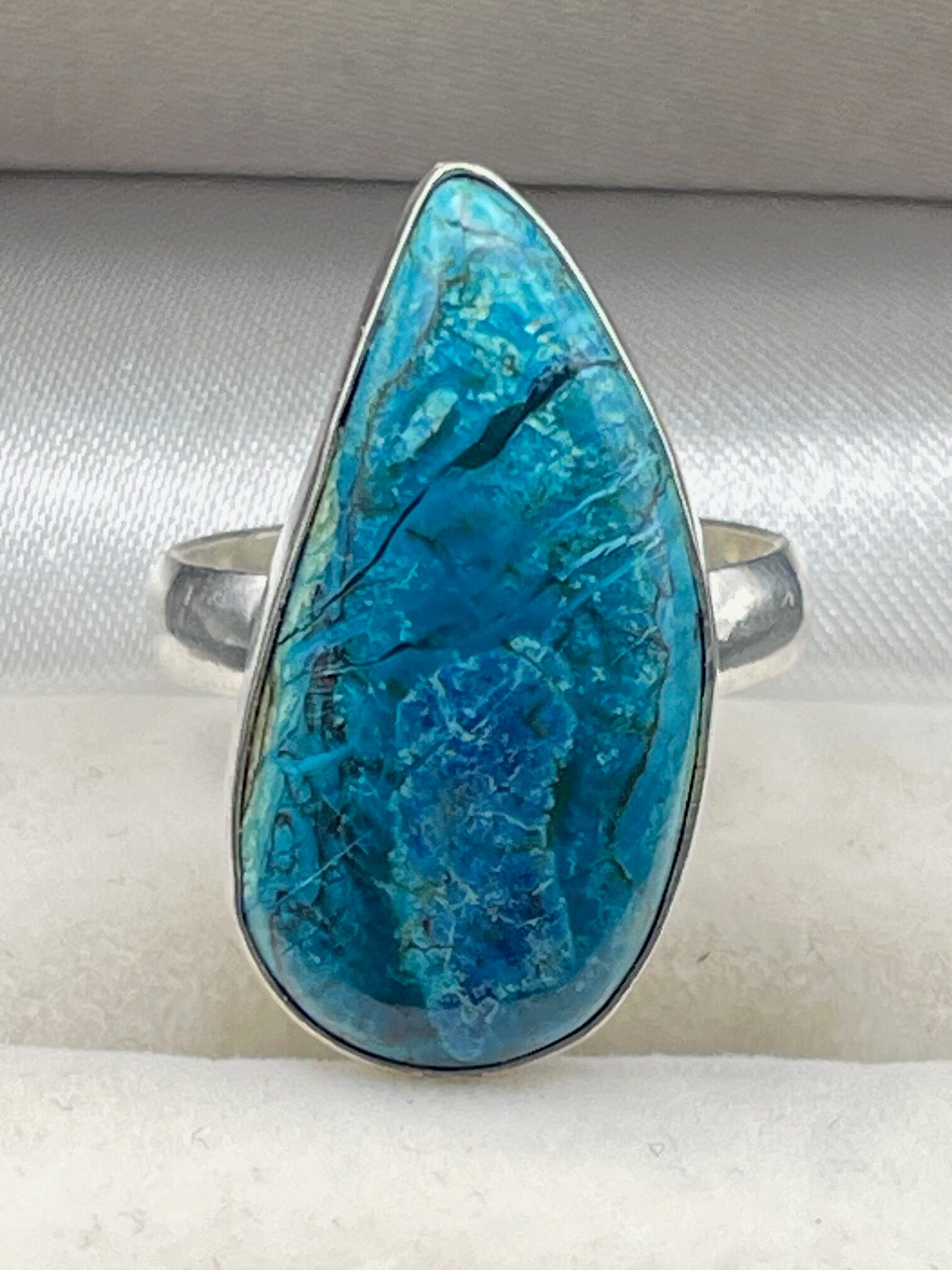 Chrysocolla in Handmade Silver Plated Ring Size US 9 UK S approx 2 rotated