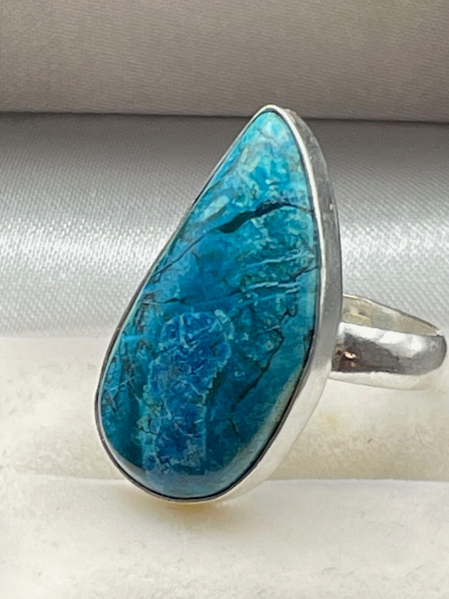 Chrysocolla in Handmade Silver Plated Ring Size US 9 UK S approx 4 Side 1 rotated