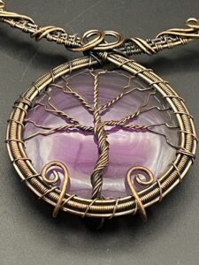 Hand-Wrapped Copper Wire Tree Of Life Statement Necklace Featuring Purple Agate