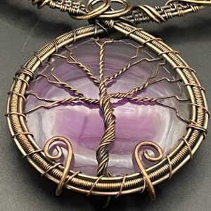 Hand-Wrapped Copper Wire Tree Of Life Statement Necklace Featuring Purple Agate