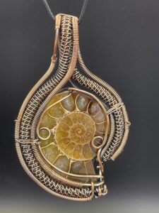 Hand Wrapped Copper Wire Ammonite Fossil Pendant 1 scaled - Hand Wrapped Copper Wire Ammonite Fossil Pendant, 1 - Hand Wrapped Copper Wire Ammonite Fossil Pendant, 1 - AURORA ARTISAN JEWELLERY