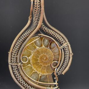 Hand Wrapped Copper Wire Ammonite Fossil Pendant 1 scaled - Hand Wrapped Copper Wire Ammonite Fossil Pendant, 1 - Hand Wrapped Copper Wire Ammonite Fossil Pendant, 1 - AURORA ARTISAN JEWELLERY