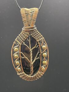 Hand Wrapped Copper Wire Tree Of Life Pendant Featuring Black Onyx