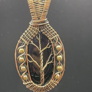 Hand Wrapped Copper Wire Tree Of Life Pendant Featuring Black Onyx
