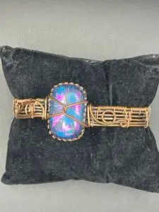Hand-Wrapped Copper Wire Cuff Bracelet Featuring Dichroic Glass