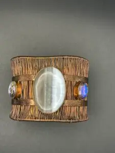 Hand-Wrapped Copper Wire Statement Cuff Bracelet Featuring Owyhee Opal & Rainbow Fire Topaz