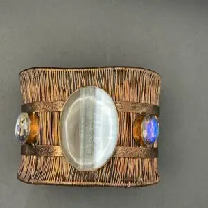 Hand-Wrapped Copper Wire Statement Cuff Bracelet Featuring Owyhee Opal & Rainbow Fire Topaz
