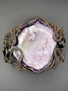 Hand-Wrapped Copper Wire Statement Cuff Bracelet with Pink & Purple Solar Agate