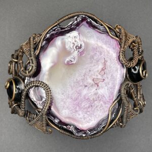 Hand-Wrapped Copper Wire Statement Cuff Bracelet with Pink & Purple Solar Agate