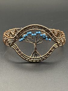 Hand-Wrapped Copper Wire Turquoise Tree of Life Cuff Bracelet