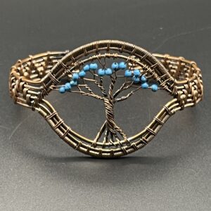 Hand-Wrapped Copper Wire Turquoise Tree of Life Cuff Bracelet
