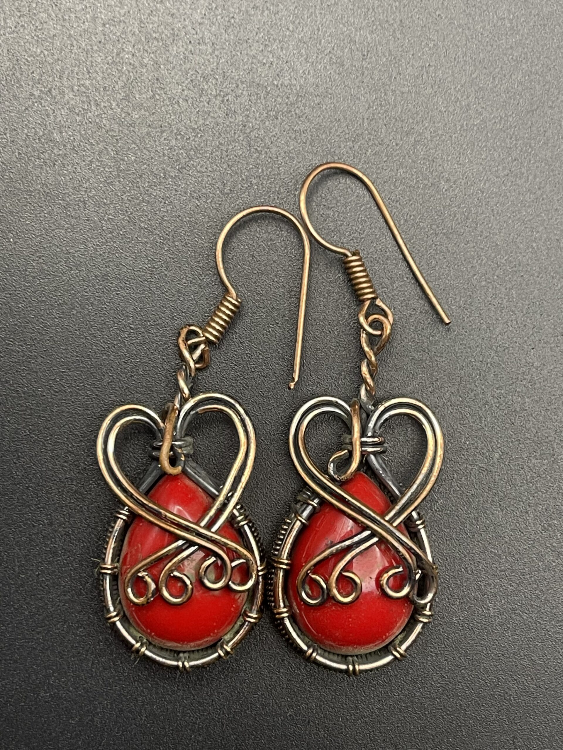 Hand Wrapped Copper Wire Earrings with Red Coral 2 scaled - Hand Wrapped Copper Wire Earrings with Red Coral, 2 - Hand Wrapped Copper Wire Earrings with Red Coral, 2 - AURORA ARTISAN JEWELLERY