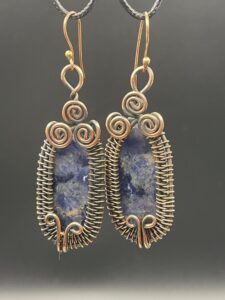 Hand-Wrapped Copper Wire Earrings Featuring Sodalite
