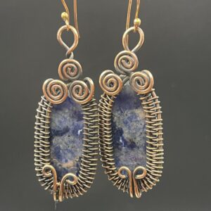 Hand-Wrapped Copper Wire Earrings Featuring Sodalite