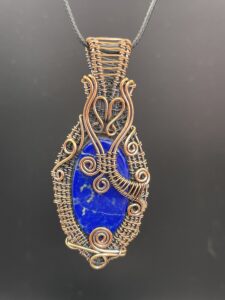 Hand-Wrapped Copper Wire Pendant Featuring Lapis Lazuli