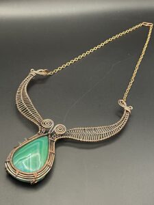 Hand-Wrapped Copper Wire Statement With Green Banded Agate