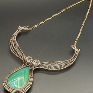 Hand-Wrapped Copper Wire Statement With Green Banded Agate