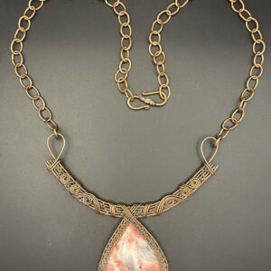 Hand-Wrapped Copper Wire Statement Necklace Featuring Pink Dendritic Opal
