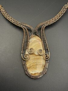 Hand-Wrapped Copper Wire Statement Necklace Featuring Picture Jasper