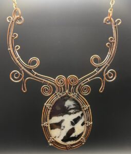 Hand-Wrapped Copper Wire Statement Necklace Featuring Zebra Jasper