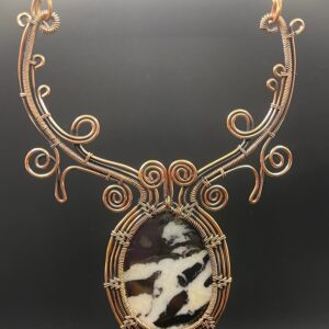 Hand-Wrapped Copper Wire Statement Necklace Featuring Zebra Jasper