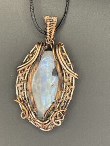 Hand Wrapped Copper Wire Rainbow Moonstone Pendant 2 scaled - Hand Wrapped Copper Wire Rainbow Moonstone Pendant, 2 - Hand Wrapped Copper Wire Rainbow Moonstone Pendant, 2 - AURORA ARTISAN JEWELLERY