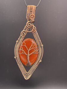 Hand-Wrapped Copper Wire Tree of Life Pendant Featuring Red Jasper