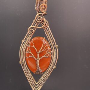 Hand-Wrapped Copper Wire Tree of Life Pendant Featuring Red Jasper