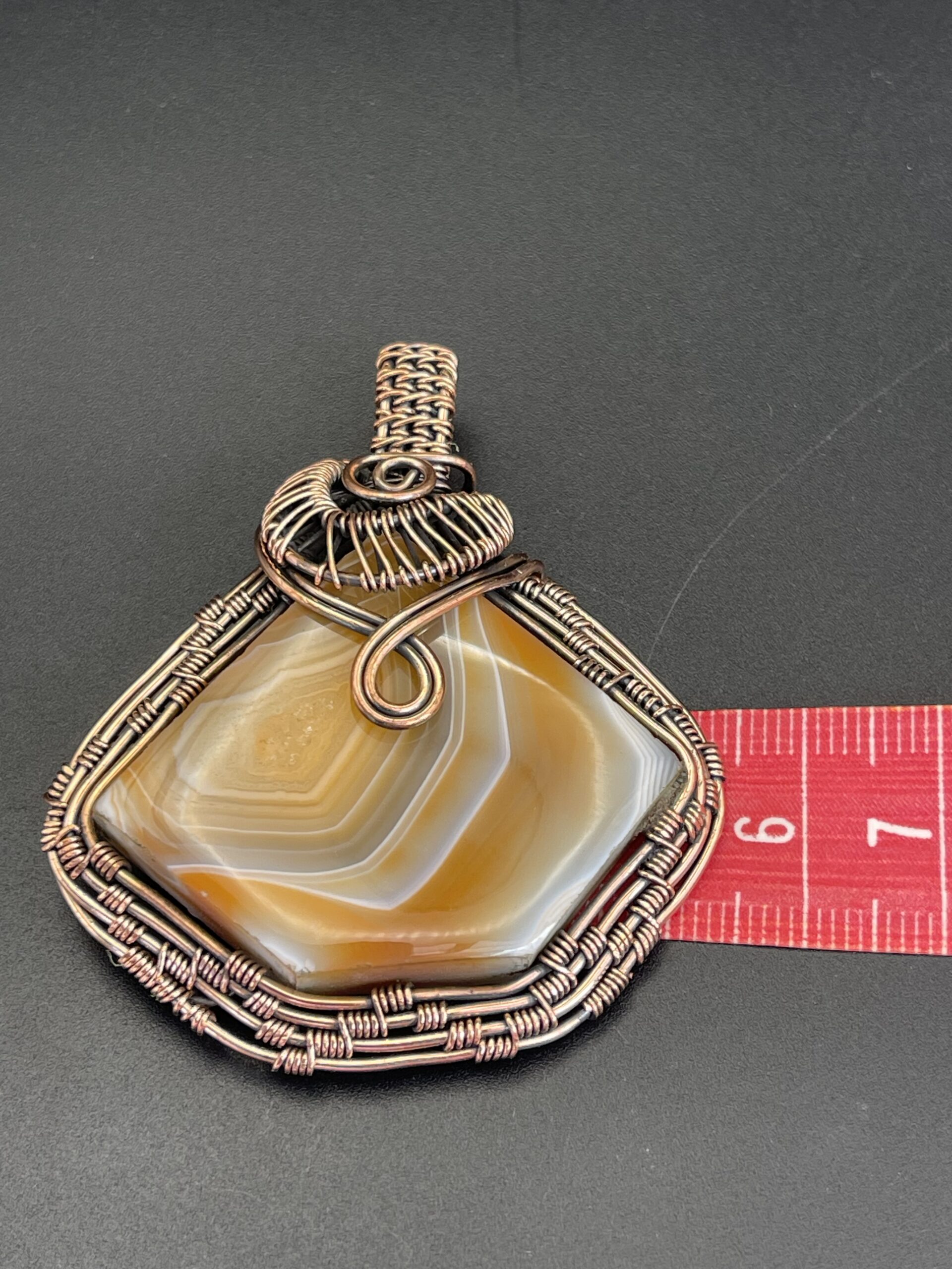 Hand Wrapped Copper Wire Solar Agate in Burnt Orange Pendant 4 Width Approx 5.5cms 2 inches scaled - Hand Wrapped Copper Wire Solar Agate in Burnt Orange Pendant, 4, Width Approx 5.5cms (2 inches) - Hand Wrapped Copper Wire Solar Agate in Burnt Orange Pendant, 4, Width Approx 5.5cms (2 inches) - AURORA ARTISAN JEWELLERY