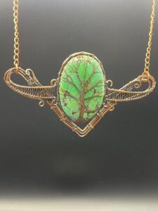 Hand-Wrapped Copper Wire Tree of Life Statement Necklace Featuring Green Magnesite