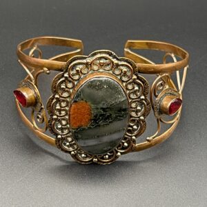 Handmade Pure Copper Cuff Bracelet Featuring African Bloodstone