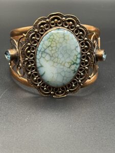 Handmade Pure Copper Cuff Bangle Featuring Dragon Vein Agate