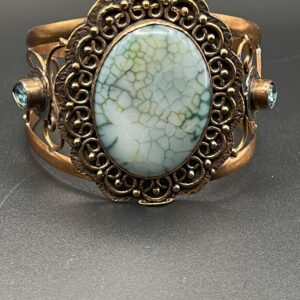 Handmade Pure Copper Cuff Bangle Featuring Dragon Vein Agate