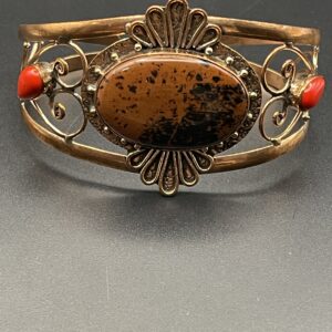 Handmade Pure Copper Cuff Bangle With Mahogany Obsidian & Red Coral