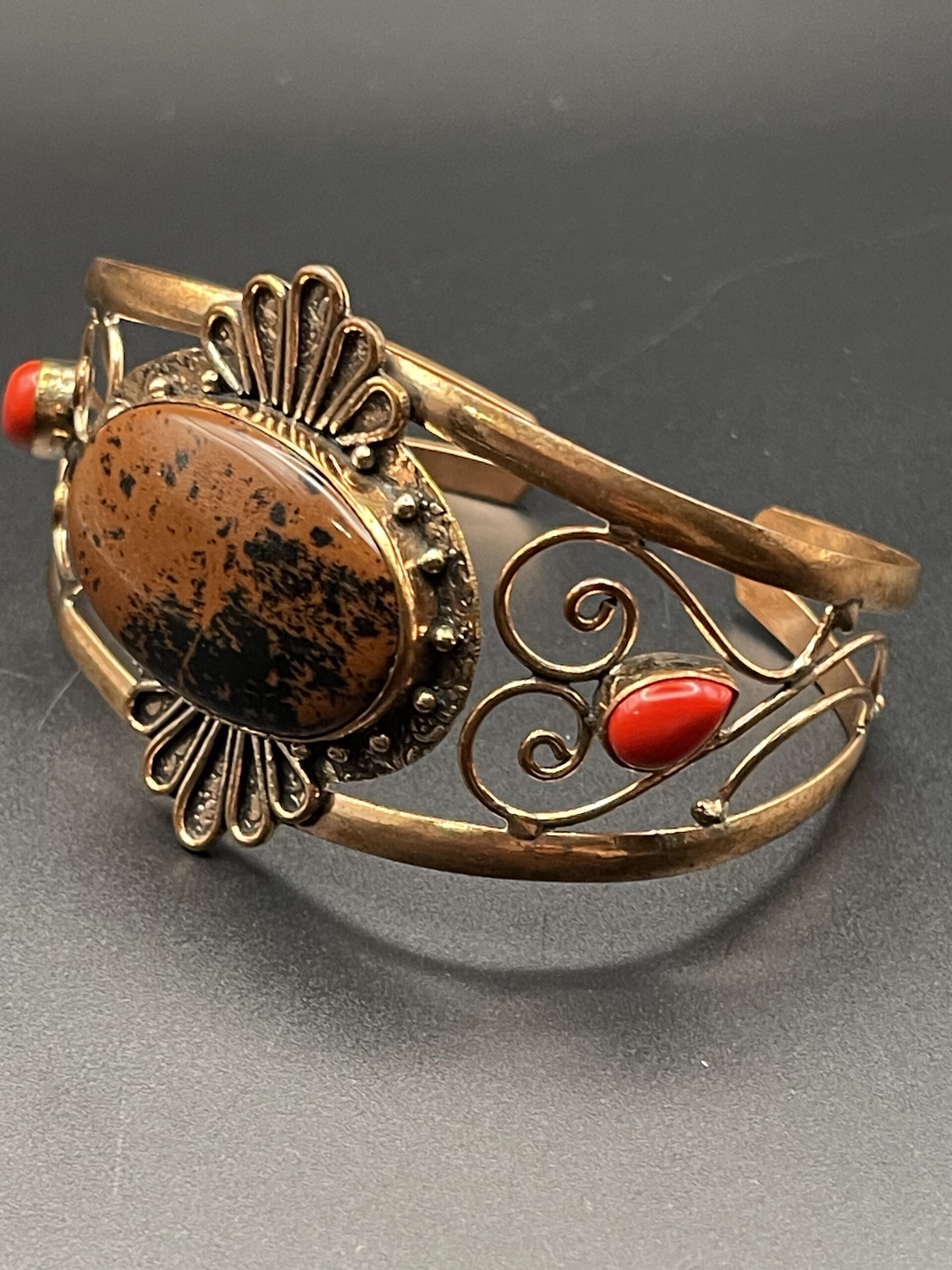Handmade Pure Copper Cuff Bracelet With Mahogany Obsidian Red Coral 2 Side 1 scaled - Handmade Pure Copper Cuff Bracelet With Mahogany Obsidian & Red Coral, 2, Side 1 - Handmade Pure Copper Cuff Bracelet With Mahogany Obsidian & Red Coral, 2, Side 1 - AURORA ARTISAN JEWELLERY