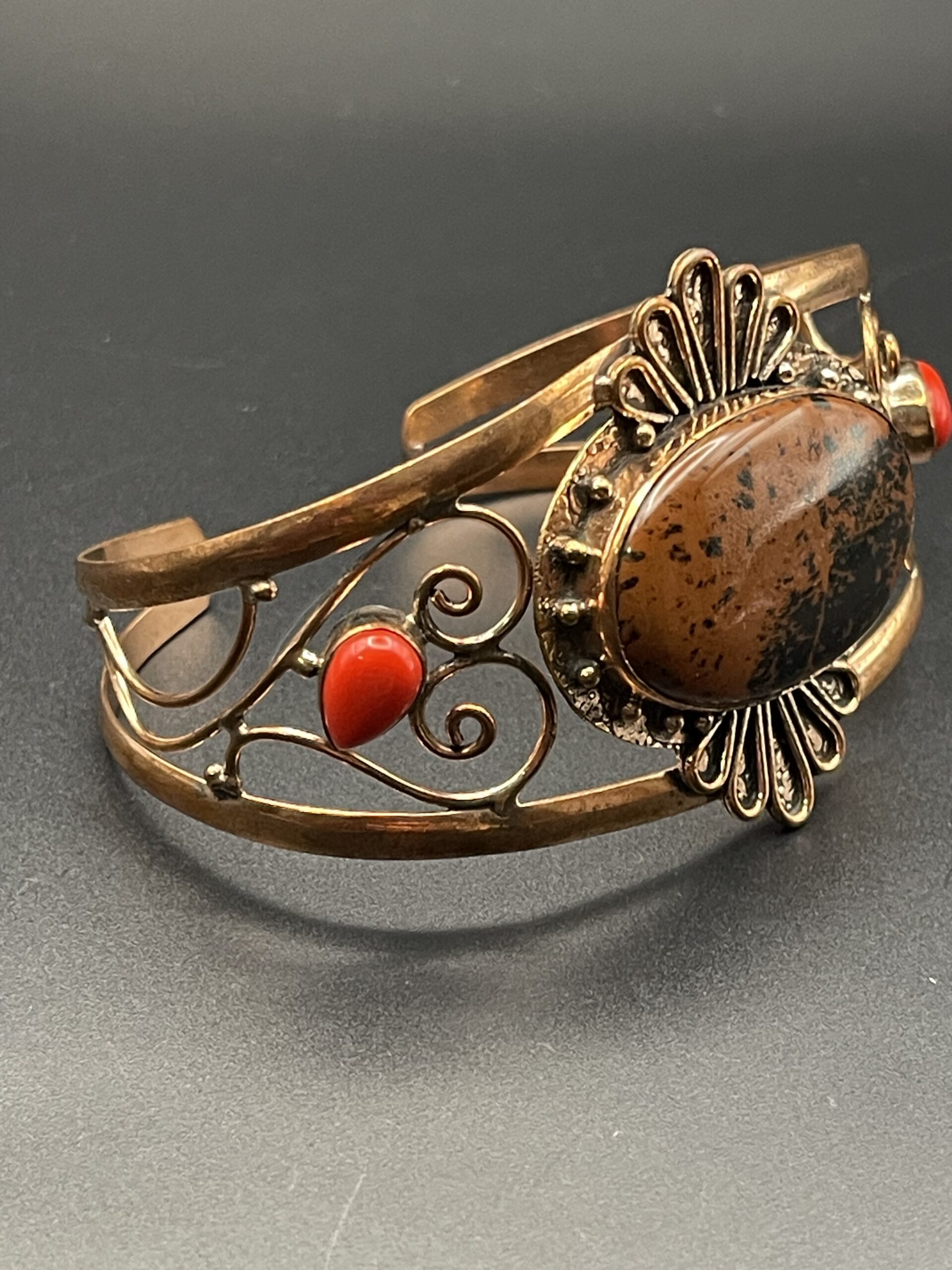 Handmade Pure Copper Cuff Bracelet With Mahogany Obsidian Red Coral 3 Side 2 scaled - Handmade Pure Copper Cuff Bracelet With Mahogany Obsidian & Red Coral, 3, Side 2 - Handmade Pure Copper Cuff Bracelet With Mahogany Obsidian & Red Coral, 3, Side 2 - AURORA ARTISAN JEWELLERY