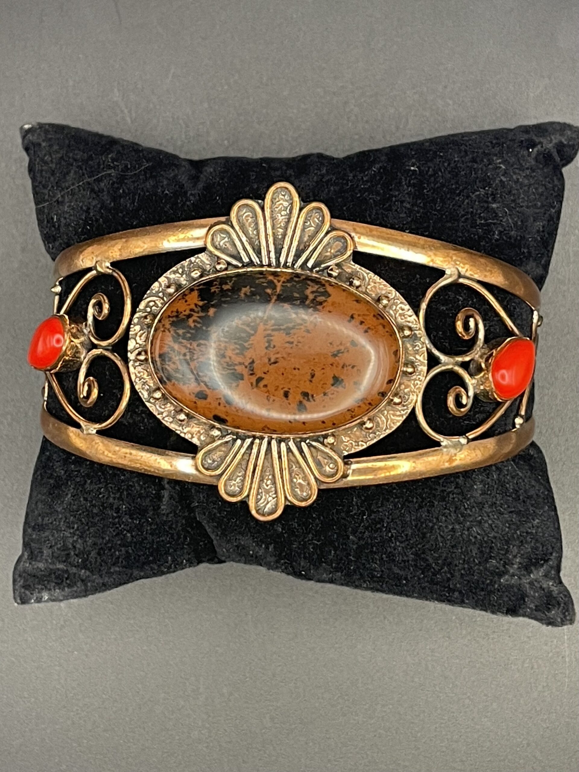 Handmade Pure Copper Cuff Bracelet With Mahogany Obsidian Red Coral 4 On Cushion scaled - Handmade Pure Copper Cuff Bracelet With Mahogany Obsidian & Red Coral, 4, On Cushion - Handmade Pure Copper Cuff Bracelet With Mahogany Obsidian & Red Coral, 4, On Cushion - AURORA ARTISAN JEWELLERY