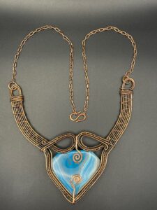 Blue Solar Agate in Hand-Crafted Copper Wire Necklace