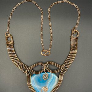 Blue Solar Agate in Hand-Crafted Copper Wire Necklace