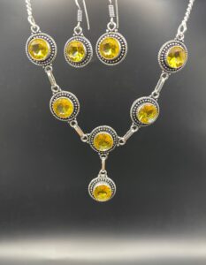 CITRINE NECKLACE & EARRING SET - HANDMADE IN SILVER PLATED COPPER