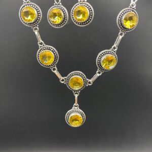 CITRINE NECKLACE & EARRING SET - HANDMADE IN SILVER PLATED COPPER