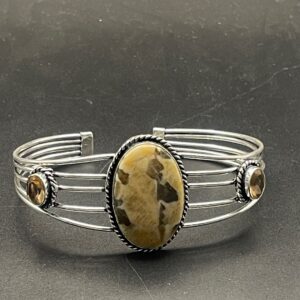 Graphite Feldspar & Morganite Cuff Bracelet