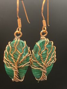 Hand-Wrapped Malachite Copper Tree of Life Earrings