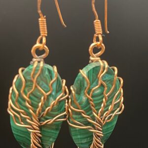 Hand-Wrapped Malachite Copper Tree of Life Earrings