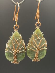 Hand-wrapped Larsonite in Copper Wire Tree Of Life Earrings