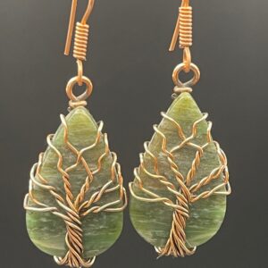 Hand-wrapped Larsonite in Copper Wire Tree Of Life Earrings