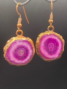 Handmade Copper Earrings with Pink Solar Quartz