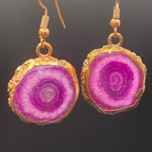 Handmade Copper Earrings with Pink Solar Quartz